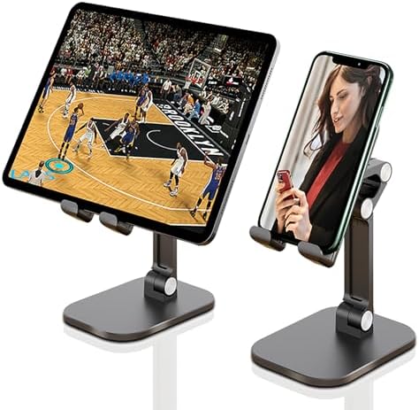 Phone Stand, Adjustable Height and Angle Foldable Cell Phone Stand Holder for Desk, Taller iPhone Stand Compatible 4-11 Inch All Mobile Phone/iPad/Tablet – Black (Black) – Enhanced Compatibility and Speed