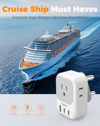 TESSAN Universal European Travel Power Adapter – 3 High-Speed USB Ports (2 USB-C) & 4 AC Outlets for Seamless Device Charging Across France, Germany, Spain, Greece & More – Compact Multi-Port Solution for Global Travelers – Ultimate Type E/F Plug Converter for Efficient Connectivity