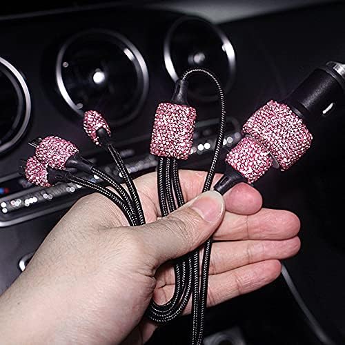 Chic Rhinestone Dual USB Car Charger & 3-in-1 Braided Charging Cable Set – Stylish Bling Accessories for Fast Charging & Enhanced Compatibility – Perfect for Women’s Vehicles in Silver