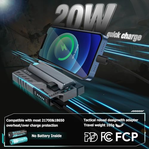 Tactical Portable Charger Case Power Bank – 20 W USB-C Multi-Device Charging Shell for i Phone 16/15, Mac Book & Samsung – Ultimate On-the-Go Power Solution (Battery Not Included) – Enhanced Style & Performance