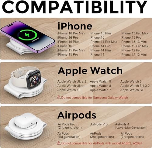 Hicober 3-in-1 Magnetic Wireless Charging Station for i Phone 15, Apple Watch, and Air Pods – Ultra-Fast 18 W Portable Travel Charger with Foldable Design for i Phone 16, 14, 13, 12 Pro/Max/Plus – Optimal Compatibility and Sleek Aesthetics for Effortless Charging Experience