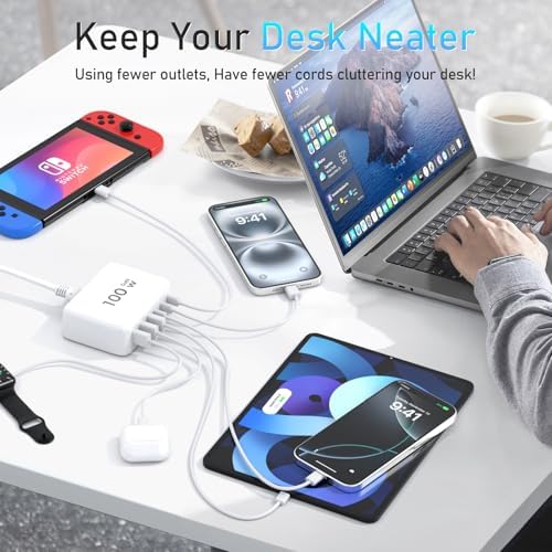 Transform Your Charging Routine with the 100 W Ga N USB-C Power Hub – Ultra-Compact 6-Port Rapid Charger for i Phone, i Pad, Samsung, and More – Advanced Multi-Device Charging Station for Unmatched Compatibility and Efficiency