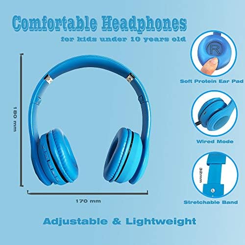 Vibrant Kids Bluetooth Wireless Headphones – LED Light-Up Design for Fun Audio Adventures | Volume-Limiting for Safe Listening at 85 d B | Foldable & Portable with Built-in Mic, FM Radio, Micro SD Support – Ideal for Tablets, Phones, and PCs (Blue) – Unleash the Joy of Sound with Safety and Style