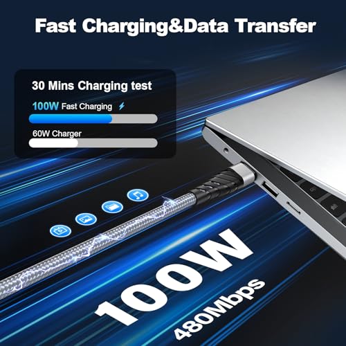 High-Speed USB C Cable 100 W – 6 ft Fast Charging Solution for i Phone 16/15 & i Pad Mini 6 – Type C to C (5-Pack) – Enhanced Durability & Versatile Compatibility – Grey Professional Design for Home & Office Use