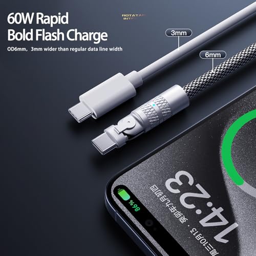 High-Speed Braided USB C to USB C Cable – 6 FT Right Angle Design for Efficient 60 W Fast Charging, Ideal for i Phone 16/15 Pro Max, Mac Book Pro, Samsung S25 Ultra – Ultimate Durability and Seamless Connectivity for Tech Enthusiasts