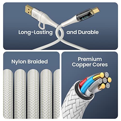 USAMS 100 W 6.6 FT 5 A USB C Multi Charging Cable – Versatile 5-in-1 Fast Charger with LED Display for Seamless Power Delivery to Laptops, Tablets, and Smartphones – Premium Durability and Enhanced Compatibility for Efficient Charging on the Go