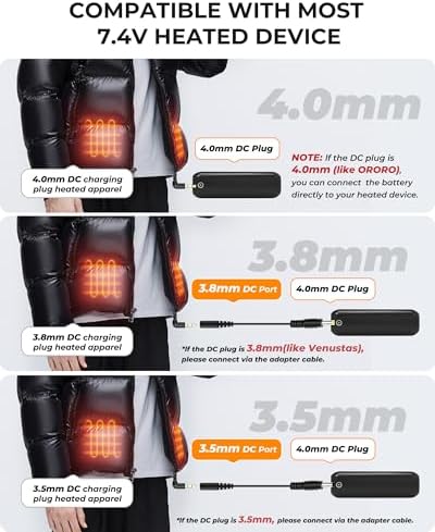 High-Capacity 7.4 V 18400 m Ah Heated Vest Battery Pack for ORORO & Venustas | Portable Power Bank with Dual Adapter Cables | Essential Accessory for Outdoor Warmth & Device Charging | Not Compatible with 5 V Heated Devices