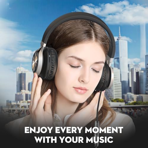 Ultimate USB C Over-Ear Headphones with Enhanced Noise Isolation and Built-In Microphone – Superior Stereo Audio for i Phone 15/16 Pro, Laptops, and Tablets – Perfect Travel Buddy in Striking Blue/Black Finish