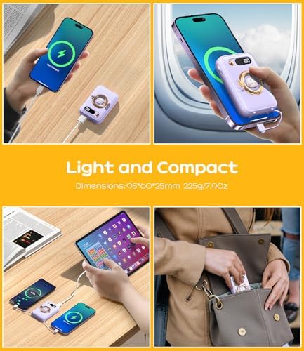 Ultra-Compact 10000 m Ah Fast Charging Power Bank with Built-in Cables and LED Display – Cute, Lightweight Design for i Phone, Samsung, and Tablets – Perfect Travel Companion for Effortless Power On-the-Go