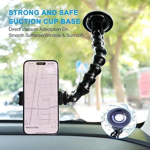 Ultimate 360-Degree Rotating Flexible Suction Cup Car Phone Holder for 4.0-7.0 Inch Devices and Action Cameras – Enhanced Stability and Versatile Positioning for Safe Navigation and Capturing Moments on the Go