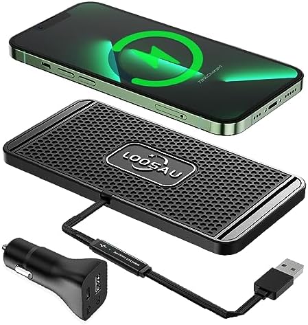 LOOSAU 15 W Fast Wireless Car Charger Pad – Non-Slip Charging Solution for i Phone 11-16 Pro Max, Samsung Galaxy S20/S10+/Note 9, and LG Devices – Effortless Power-Up with Intelligent Safety Features and Universal Mounting for All Vehicles