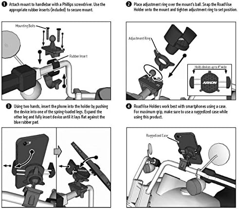 Experience Unmatched Convenience with the ARKON Mounts Road Vise Motorcycle Phone Holder – Universal Fit for i Phone 7, 6 S Plus, Galaxy Note 5, S7, and More – Secure Grip & 360-Degree Rotation for Effortless Navigation on the Open Road