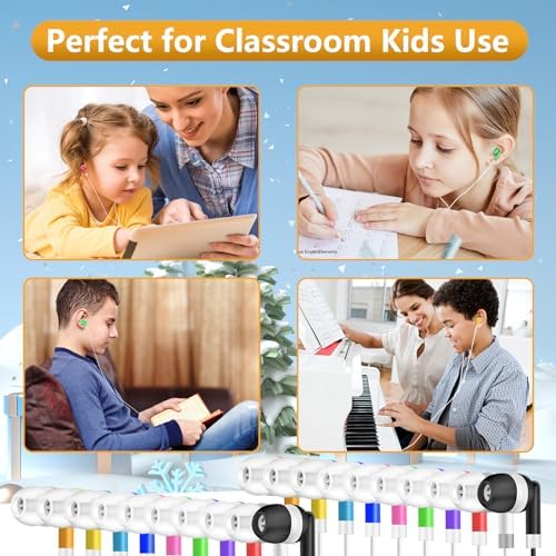 Transform Your Classroom Audio with 50 Pack Kids Earbuds – Vibrant Wired Headphones in 10 Colors for Enhanced Learning on Chromebooks, Laptops & PCs – Durable, Comfortable In-Ear Design Perfect for Group Activities, Audiobooks & Student Engagement