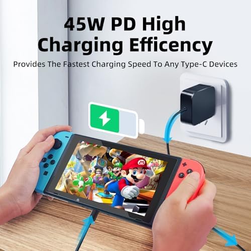 Maximize Your Gaming Experience with the 45 W Fast Charger for Steam Deck – Premium AC Power Adapter Compatible with Nintendo Switch, Switch Lite, and Switch OLED – Includes 5 FT USB-C Cable for Optimal Flexibility and Swift Charging – Superior Safety Features for Reliable, Uninterrupted Gameplay