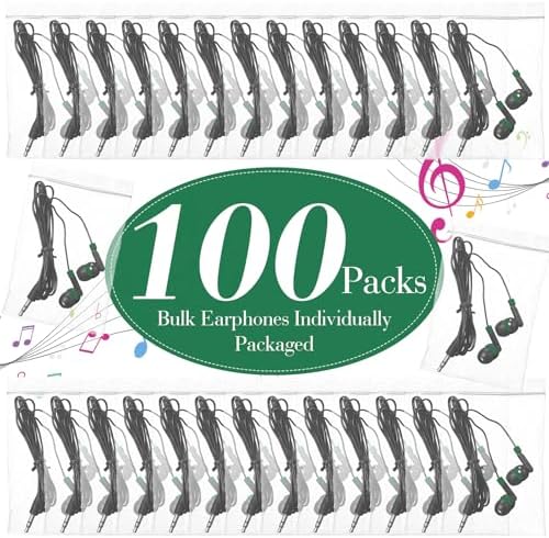 Kanayu 100-Pack Classroom Wired Earbuds – High-Quality Red Headphones with 3.5 mm Jack for Enhanced Learning Experiences, Individually Packaged for Hygiene and Easy Distribution, Ideal for Focused Listening in Libraries and Classrooms, Distraction-Free Design Without Microphone