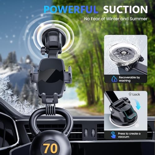 Universal Car Phone Holder with Super Suction Technology – Versatile Mount for Dashboard, Windshield, and Air Vent – Compatible with i Phone 16/15/14/13/12 Pro Max, Samsung & Android Smartphones – Hands-Free Convenience for Safe Navigation and Calls