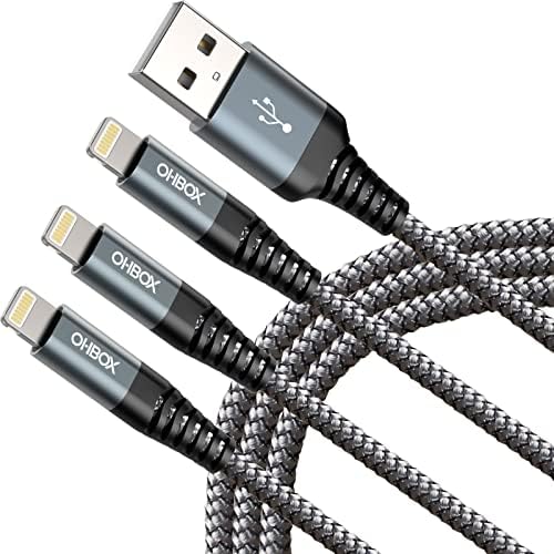 Experience Unmatched Charging Efficiency with the ohbox USB-C to Lightning Cable 3 FT – 3 Pack Fast Charging Braided Cords for i Phone 14/13/12/11 and i Pad – Ultimate Durability and Compatibility for Your Devices