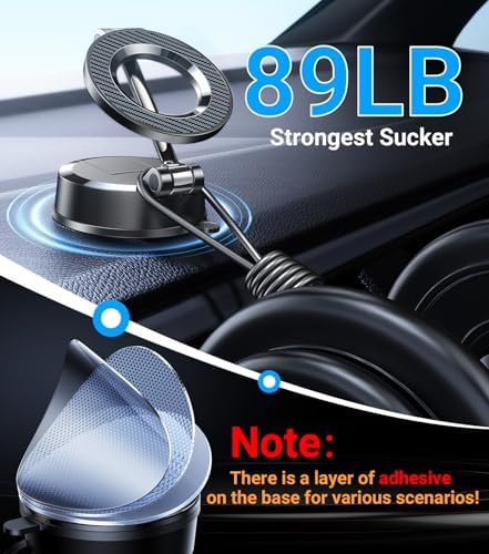 Sleek Kaistyle Mag Safe Car Mount – Advanced Nano Gel Suction Phone Holder for i Phone 16 Pro Max, 15, 14, 13, 12 – Effortless Hands-Free Navigation & Safe Driving – 360-Degree Rotation for Optimal Viewing Angles & Modern Vehicle Compatibility – Enhance Your Driving Experience with Strong Magnetic Hold