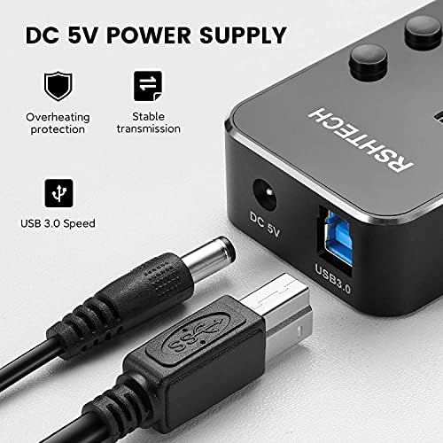 Elevate Your Connectivity with the RSHTECH 4 Port USB C to USB 3.0 Hub Expander – Sleek Aluminum Powered Splitter with 5 V AC Adapter & Individual On/Off Control for High-Speed Data Transfer (RSH-516-C) – Perfect for Professionals & Multitaskers