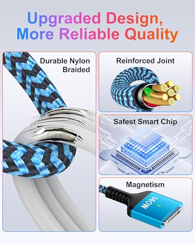 High-Speed 140 W USB-C to Magnetic 3 Charging Cable for Mac Book Air & Pro – 6 ft Durable Cord with Enhanced Compatibility for M1, M2, M3, M4 Models – Effortless Magnetic Connection and Fast Charging Efficiency