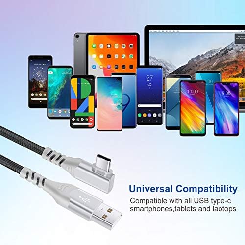 10 FT USB to C Cable 3 Pack – Fast Charging Right Angle Nylon Braided Charger for i Phone 16, Samsung Galaxy S25 & More – Superior Durability & Enhanced Comfort for Gaming & Streaming – Universal Compatibility for All Devices