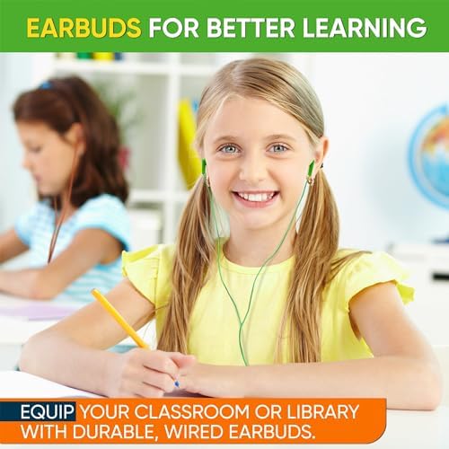 Affordable Bulk Wired Earbuds – 20 Pack In-Ear Headphones with 3.5 mm Jack for Classroom and Group Use, Tangle-Free 4 ft Cables, Comfortable Ergonomic Design for Extended Listening Sessions, Enhanced Compatibility for Smartphones and Laptops, Ideal Audio Solution for Students and Events