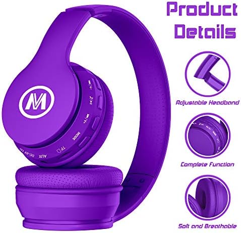 Vibrant Purple Bluetooth Headphones for Kids – Ultimate 60-Hour Playtime, Safe Volume Limiting, Foldable Over-Ear Design, Microphone & AUX Input – Perfect Wireless Headset for School, Home, and Travel Fun