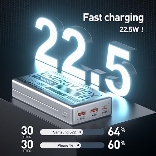 MOVE SPEED 65 W High-Capacity Portable Power Bank – 20,000 m Ah Fast Charging USB-C Battery Pack with 4 Ports for Mac Book, Dell, i Phone, Samsung & i Pad – Advanced PD3.0 Technology for Ultimate Device Compatibility and Efficiency