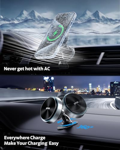 KPON Mag Safe Wireless Car Charger Mount – 15 W Fast Charging Magnetic Holder for i Phone 12-16 & Samsung Devices with Mag Safe Cases – Ultimate Convenience for Navigation & Hands-Free Calls in Your Vehicle – Sleek, Durable Design for Enhanced Driving Experience