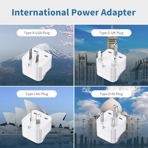 Universal Travel Voltage Converter & 4-Port USB-C Adapter – 220 V to 110 V Step-Down Power Solution for Global Use – 230 W Capacity with Interchangeable Plugs for EU, UK, AU, US & India – Essential for International Travelers and Expatriates