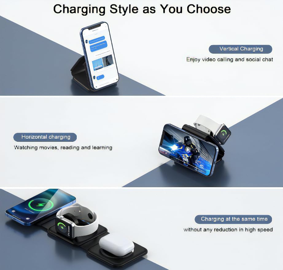 Revolutionary 3-in-1 Magnetic Wireless Charger for Apple Devices – Foldable Travel Dock for i Phone 15/14/13/12 Pro Max, Apple Watch & Air Pods – Fast Charging Pad for Ultimate Convenience – Sleek Design for On-the-Go Power Solutions
