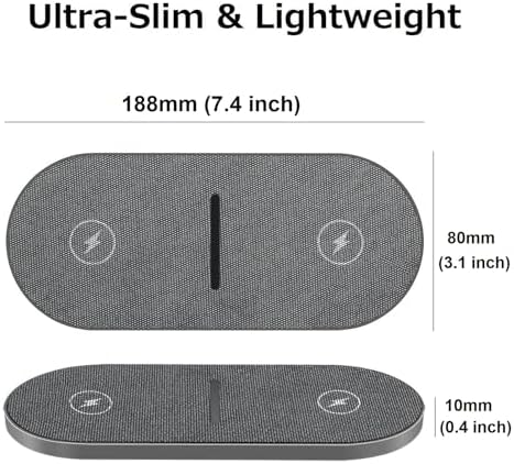 Dual 20 W Fast Wireless Charging Pad – 2-in-1 Dual Device Charger with USB-C Adapter for i Phone 16/15/14/13/12 Series, Samsung Galaxy S25/S24/S23/S22, Air Pods Pro, Slim & Portable Design for Travel – Safe & Efficient Charging Solution for All Compatible Devices