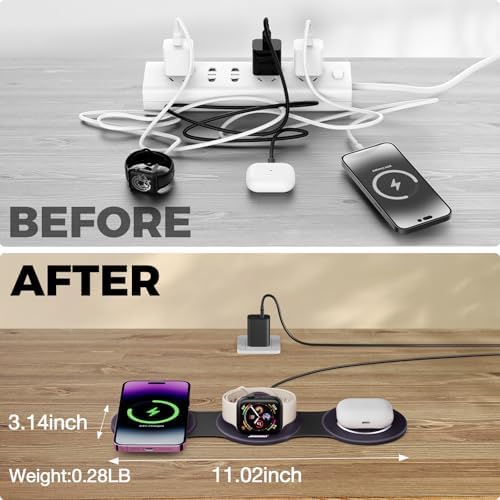 Hicober 3-in-1 Magnetic Wireless Charging Station for i Phone 15, Apple Watch, and Air Pods – Ultra-Fast 18 W Portable Travel Charger with Foldable Design for i Phone 16, 14, 13, 12 Pro/Max/Plus – Optimal Compatibility and Sleek Aesthetics for Effortless Charging Experience