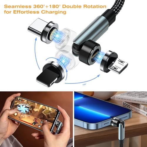 Transform Your Charging Routine with the 7-Pin Magnetic USB C Cable – Ultra-Fast 3 A Phone Charger Featuring 360° Rotating Connector for Effortless Use, Compatibility with Android & i OS Devices, and Durable Construction for Everyday Reliability – Includes Two Versatile Cables for Home and Travel Convenience