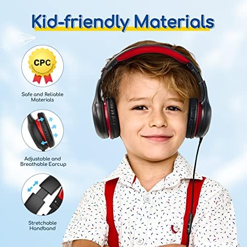 Kid-Friendly Foldable Wired Headphones with Microphone – Volume Limiting Safety (85/94 d B) for Hearing Protection, Share Port for Collaborative Audio, Ideal for Tablets, PCs, and School Use – Enhanced Type C Compatibility for Optimal Sound Quality and Comfort