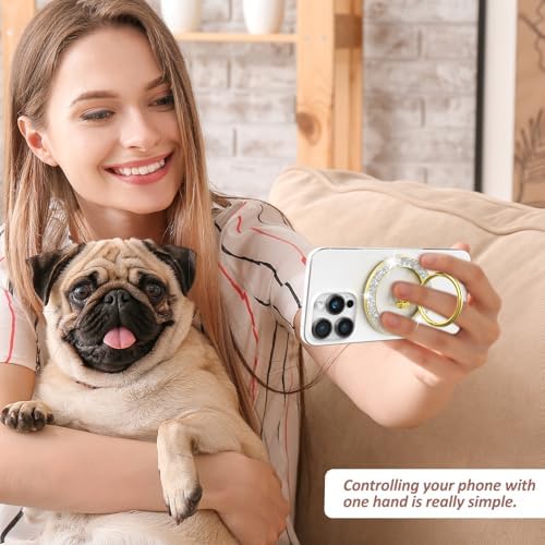 Glitter Black Mag Safe Phone Grip Stand – Stylish Magnetic Ring Holder for i Phone with 360° Rotational Flexibility, Effortless Hands-Free Functionality, and Universal Compatibility for All Mag Safe Devices – Lightweight and Durable Accessory for Everyday Convenience