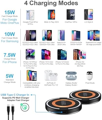 Mag-Safe 15 W Fast Wireless Charger Pad for Samsung Galaxy S24, Google Pixel 8 Pro, and i Phone 15 – Dual Pack Magnetic Charging Dock for Effortless Device Compatibility and Rapid Power Boost