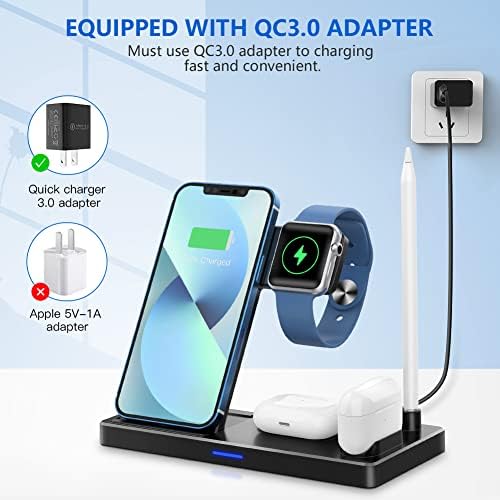 Ultimate WAITIEE 5-in-1 Wireless Charging Station for Apple Devices – Rapid Charge Dock for i Phone 13/12/11, All Apple Watch Models, Air Pods, and Apple Pencil – Elegant Black Finish with Enhanced Safety Features for Streamlined Charging Efficiency