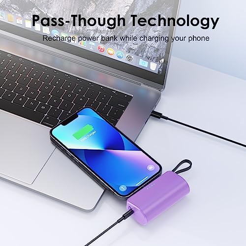 Dual Pack Mini Power Bank with Built-in USB C Cable – 5200 m Ah Fast Charging Battery for i Phone 15/14/13/12/11/XR/8/7/6 & Android Devices – Ultra-Portable Travel Charger for On-the-Go Power Needs