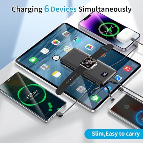 Revolutionize Your Charging Experience with ANOUV 10,000 m Ah Portable Power Bank – Built-in Cables & AC Plug for Fast, On-the-Go USB-C Charging, Compatible with i Phones and All Smart Devices – LED Display for Real-Time Battery Monitoring – The Ultimate Travel Essential for Efficiency and Convenience