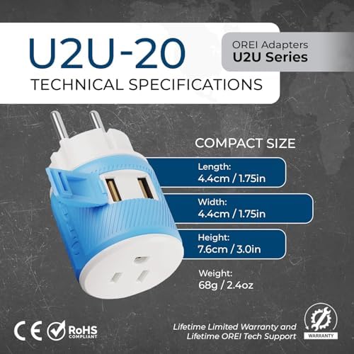 OREI Switzerland Travel Plug Adapter with Dual USB Ports – Ultimate Type J Charging Solution for USA Devices – Fast, Efficient Power for i Phones, Laptops, Tablets & More – Essential Travel Accessory for Hassle-Free Connectivity