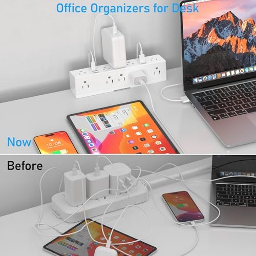 VILONG 40 W Fast Charging Station – Advanced Desk Clamp Power Strip with 8 USB Ports (4 USB-C) and 10 AC Outlets – Perfect for Home & Office Use with 10 Ft Cord – Secure Mount Surge Protector for Clutter-Free Charging Solutions