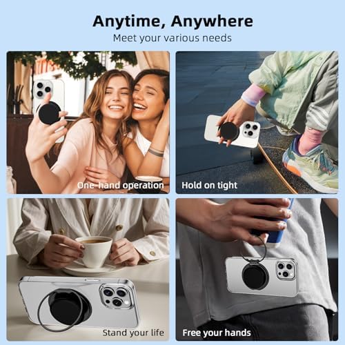 AUROX Magnetic Phone Grip for i Phone 12-16 Series – Transparent White Expandable Holder with Adjustable Kickstand for Secure, Hands-Free Viewing – Ultimate Comfort and Style in Mobile Accessories