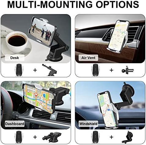 15 W Qi Wireless Car Charger Mount with Auto-Clamping Feature – Versatile Phone Holder for i Phone & Samsung, Long Arm Suction Cup for Dashboard, Windshield, and Air Vent – Effortless Hands-Free Charging for Ultimate Convenience