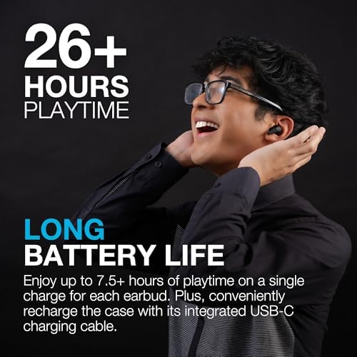 Elevate Your Listening Experience with JLab Go Pods ANC True Wireless Bluetooth Earbuds – Cutting-Edge Hybrid Active Noise Cancellation, 26+ Hours of Playtime, Customizable Sound Profiles via App, Sleek Black Design for Professionals and Casual Users, Enhanced Connectivity for Seamless Streaming
