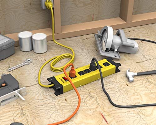 Stanley 31608 Heavy-Duty 6-Outlet Power Strip with 10-Foot Cord – Durable Metal Surge Protector for Enhanced Device Compatibility and Workspace Efficiency