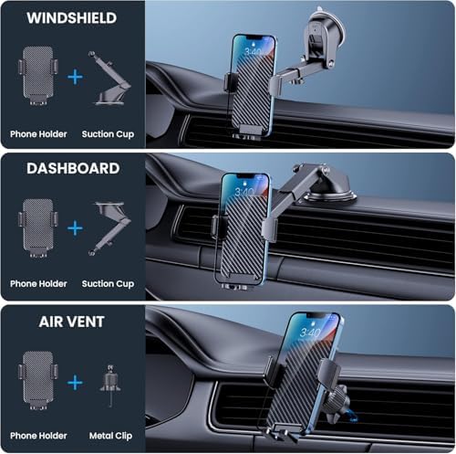Universal Car Phone Mount: Hands-Free Adjustable Holder for Safe Driving – Secure Air Vent Smartphone Stand for i Phone & Android – 360-Degree Rotation for Optimal Viewing and Easy Access – Durable Lightweight Design for All Vehicles