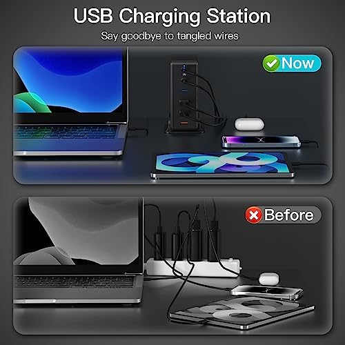 Zestiq Ga N 120 W 6-Port USB Charging Station – Rapid Multi-Device Power Hub with 3 USB-C (65 W) & 3 USB-A Ports for i Phone, i Pad, Samsung Galaxy, and More – Advanced Ga N Technology for Safe, Efficient Charging at Home or On-the-Go