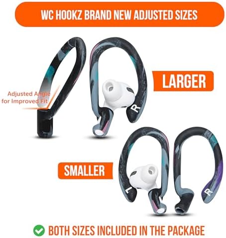 Patented WC Hook Z – Upgraded Over-Ear Hooks for Air Pods Pro 1, 2 & Air Pods 1, 2, 3 | Secure Fit Earbud Accessories with Unique Left & Right Design | Two Size Pairs Included | Winter White | Premium Quality by Wicked Cushions for Maximum Comfort and Stability