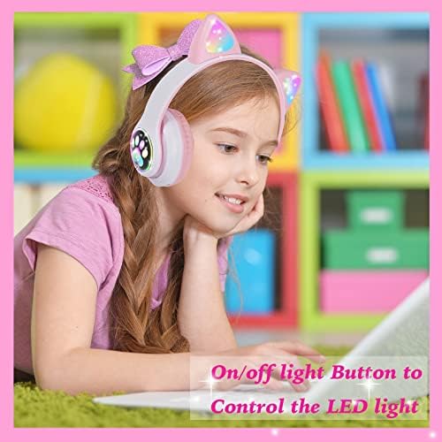 Playful Wireless Cat Ear Headphones for Kids – Bluetooth Audio with LED Lights, Foldable Design & Built-in Microphone for Gaming and Travel – Ultimate Gift for Trendy Young Girls